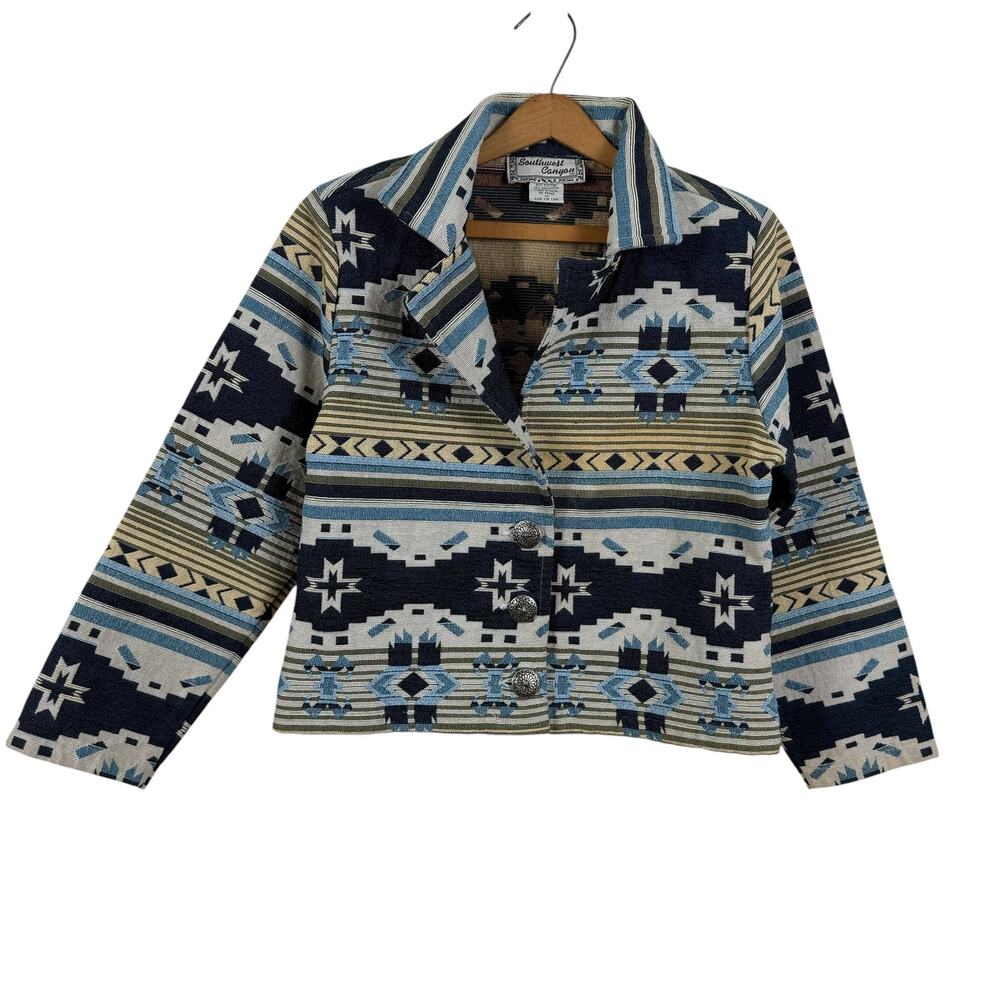 VTG Southwest Canyon Women Jacket Blazer Medium Aztec Western Tapestry Ranch